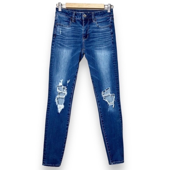 American Eagle Hi-Rise Jegging 2 skinny jeans ripped distressed high rise waist - Picture 1 of 13